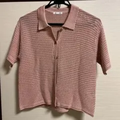 GU 透かし編みニットシャツ（半袖）ピンクのサムネイル