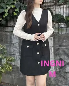【INGNI】Vネックツイード／ジャンパースカート ブラック