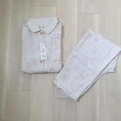 【新品】グレージュ　ストライプパジャマ２重ガーゼ Sサイズのサムネイル