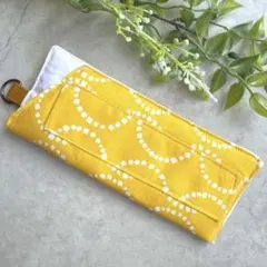 ハンドメイド　メガネケース　北欧　フラワー　サークル　イエロー