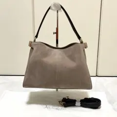 新品 銀座かねまつ 2WAY レザー スエード ショルダーバッグ グレージュ 
