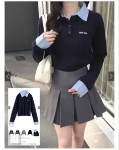 GRL 襟付きロゴ刺繍ニットトップス tu1759 ネイビー