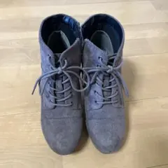 グレー スエード レースアップ ショートブーツ 22.5cm