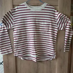 ボルドーアイボリー ストライプ 長袖Tシャツ M