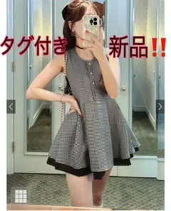 【タグ付き・新品✨】GRL千鳥柄配色ペプラムトップス[ta159] 【Mサイズ】
