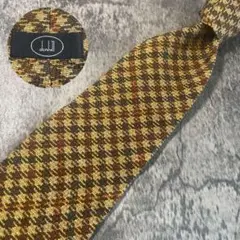 AN026 dunhill チェック柄 ベージュ 千鳥 シルク ネクタイ