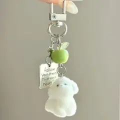 귀여운 강아지 키체인 스마트폰 스트랩 그린 애플 강아지 모발 이식 스타일 백 참