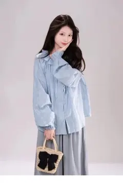 美品ピュアルセシン日本製チェックストライプ切替シャツチュニック 