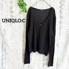 【UNIQLO：C】 透かし編みニットカーディガン レディース (M) ブラック