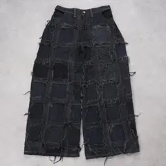 リメイクデニム ブラックデニム ワイド フレア 再構築 M 黒 14443