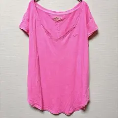 ホリスター 無地半袖Ｔシャツ Ｖネック半袖 M 桃 綿混 カジュアル夏お出かけのサムネイル