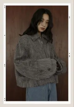 袖ビックループシャギージップブルゾン　グレー　lumier リュミエ