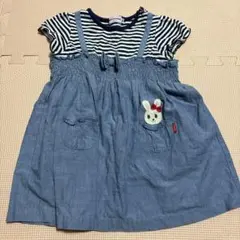 MIKI HOUSE ボーダーデニムワンピース 90cm