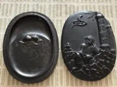 硯 彫刻入り 楕円形 専用箱付き硯と同じ石製彫刻の蓋付き 硯 彫刻入り 楕円形 専用箱付き硯と同じ石製彫刻の蓋付き - メルカリ