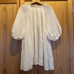 ホワイト プリーツ バルーンスリーブ トップス