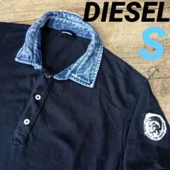 DIESEL【S】ポロシャツ ブラック デニムダメージ加工襟のサムネイル