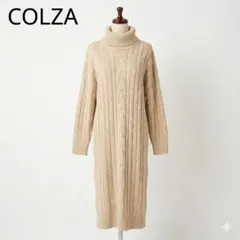 【美品】COLZA コルザ ケーブルニット タートルネック ワンピース ベージュ