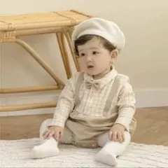 韓国風チェック柄ロンパース　セット　80