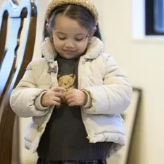 【petit main】中綿リボンジャケット 薄ベージュ　80