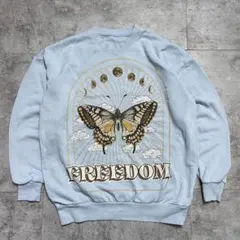 ヨ*ト様 USA古着 スウェット 蝶 アートプリント FREEDOM ライトブル