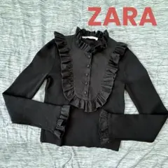 ZARA フリル　長袖ニット　ブラック