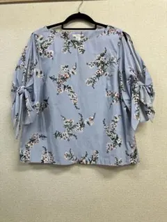 H & M オフショルダー花柄ストライプブラウス 40