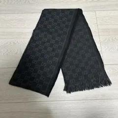 A*ゴ様 GUCCI グッチ GGパターン ブラックマフラー 黒色 フリンジ