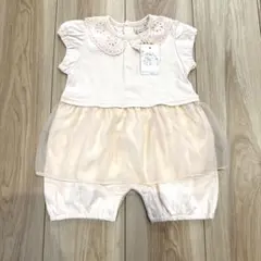 プティマイン レース襟チュール切替カバーオール