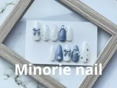 ネイルチップ　現品　量産型　フレンチガーリー　ハートリボン 韓国 ワンホン