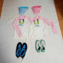 UVカット ラッシュガード 、サンバイザー、水遊びシューズ、タオル地パーカー