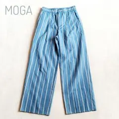 MOGA Collection　ソフトリネンストライプワイドパンツ　ウエストゴム
