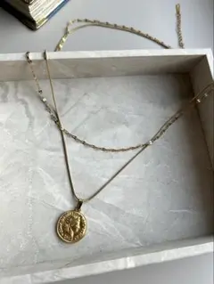 ゴールドコイン２連ネックレス | アレルギー対応 ステンレス b