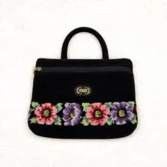 美品 フェイラー シュニール織 ミニハンドバッグ 花柄 ポーチ ブラック 手提げ