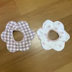 花型スタイ2枚セット　チェック　うさぎ