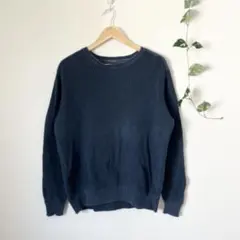 サマーニットクルーネックセーター　トップス　綿100% リブ編み　長袖