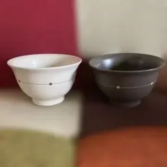 陶器製飯碗 2個セット 白色 茶色