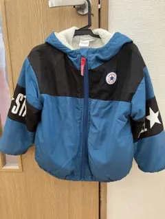 中綿コート フード付き ボア裏地 青/黒