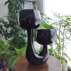 ポストモダン ダブルフラワーベース ブラック 陶器 花器 モダンインテリア ポストモダン ダブルフラワーベース ブラック 陶器 花器 モダン