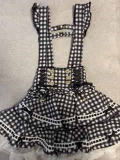 LIZLISAはしごリボンギンガムティアードスカパン ブラック タグ付き