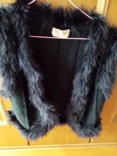 ファー付き黒ノースリーブジャケット