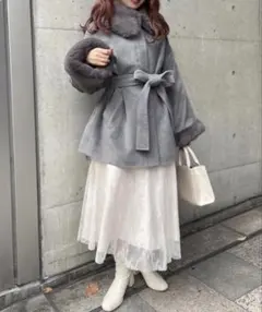 美品 NICE CLAUP あざとモテ コート グレー