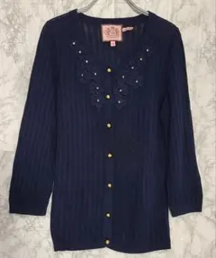 JUICY COUTURE シルク混 ネイビー フラワーモチーフ カーディガンのサムネイル