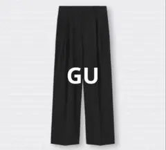 GU レディース リネンブレンドタックワイドパンツ　黒
