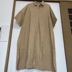 ベージュ 半袖 シャツワンピース 綿100%