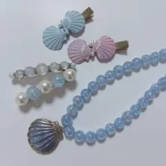 未使用ハニーサロンシェルネックレス＆ヘアクリップ＆バレッタ　アリエルマーメイドのサムネイル