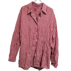 PINK HOUSE ビンテージ 綿長袖チュニック 赤白ギンガムチェック フリル