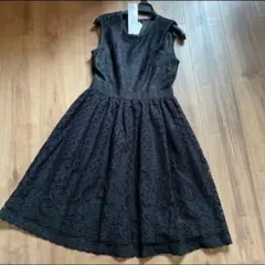 美品 ANAYIレオパード レースタックフレア ワンピース 黒 色 結婚式