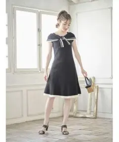 新品タグ　tocco closet バイカラーオフショルボウタイニットワンピース