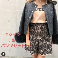 【美品】グレースコンチネンタル Tシャツ ショートパンツ 刺繍 ベージュ