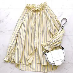 美品 スローブイエナ タイプライターフリルカラーブラウス コットン イエロー